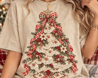Retro Lace Christmas Tree PNG, Floral Merry Christmas PNG,Vintage Lace Christmas Design, Cottagecore Christmas Sublimation,Girly Holiday PNG