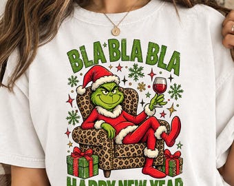Bla Bla Bla Happy New Year 2027 PNG, Leopard Chair Wine Glass Design, Funny New Year PNG, Retro New Year's Eve Shirt Png, Trendy Viral Png