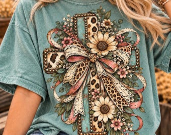 Western Boho Floral Cross PNG,Cowhide Leopard Cross Png,Pink Turquoise Rustic Cross,Vintage Sunflower Png,Country Boho PNG, Trendy Viral Png