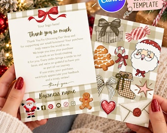 Editable Retro Coquette Christmas Thank You Card Template, Canva Small Business Order Insert, Cute Holiday Packaging Card, Trendy Printable