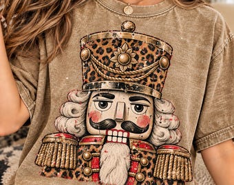 Vintage Leopard Nutcracker PNG,Preppy Christmas Soldier Design,Halftone Retro Holiday Sublimation, Nutcracker Shirt Graphic,Trendy Viral Png