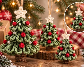 Crochet Christmas Tree Ornament Pattern PDF, Beginner Crochet Tree Pattern, Loop Christmas Tree Tutorial, DIY Holiday Decor,Crochet Ornament