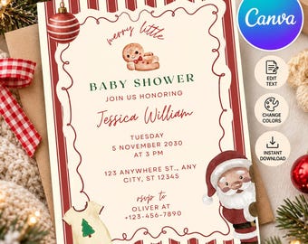 Christmas Baby Shower Invitation Template,A Merry Little Winter Invite, Editable Canva Invitation, Gender Neutral Holiday Baby Shower Trendy