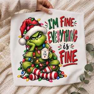 Jag mår bra, allt är bra, jul PNG, rolig sublimeringsdesign med högtidsljus, sarkastisk jultröja, festlig julviral PNG