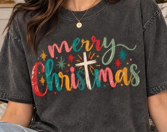 Merry Christmas PNG, Christian Christmas Shirt Png,Vintage Christmas Tree and Cross PNG, Religious Holiday Png, Trendy Xmas PNG,Trendy Viral