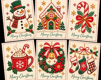 Christmas Thread Card Printable Templates, Christmas Thread Patterns, Printable Christmas Embroidery Card, Paper Stitching, DIY Holiday Card