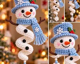Crochet Spinning Snowman Pattern PDF,Snowman Amigurumi Ornament,Spiral Snowman Crochet Pattern,Christmas Hanging Decor,Snowman Mobile,Trendy