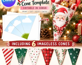 Custom Christmas Treat Cone Template,Printable Candy Cone Favor,Editable Canva Christmas Cone, Holiday Party Favor, Instant Digital Download