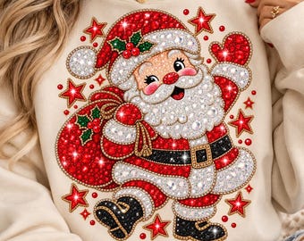 Retro Santa Claus Rhinestone PNG,Crystal Mosaic Christmas Design,Bling Santa PNG,Jeweled Holiday Sublimation,Sparkle Xmas Digital File,Trend