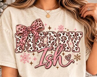 Merry Ish PNG, White Snow Leopard Christmas Design, Trendy Distressed Holiday PNG, Funny Thanksgiving and Xmas Shirt Png, Trendy Viral Png