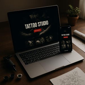 Mall för webbplats för tatueringsstudio | Mörk HTML CSS-portfölj (digital nedladdning)