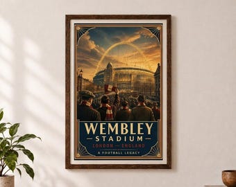Vintage-Fußballposter vom Wembley-Stadion in London | England-Wandbild