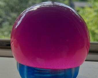 Pink/Purple/Silver Glow in the Dark Orb with Blue/Silver Swirl Attached Base