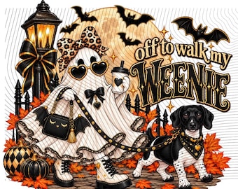Dachshund Ghost Halloween PNG | Off to walk my weenie PNG