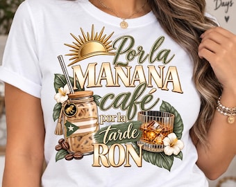 Puerto Rican Café & Ron Shirt Design | Boricua T-Shirt PNG (Digital Download)