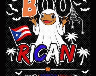 Boo-ricuan Halloween PNG, Puerto Rican Ghost Design, Coqui Boricua (Digital Download)