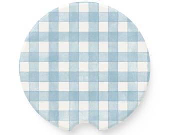 Blue Gingham Soapstone Car Coaster | Plaid Car Coaster