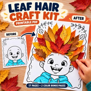 Manualidades con hojas para imprimir, plantillas para el cabello y la cara / PDF de otoño para preescolar