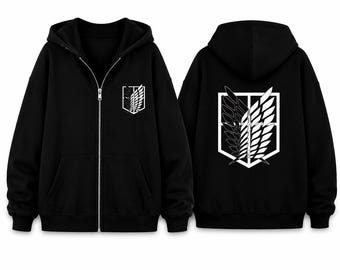 Attack on Titan Kapuzenpullover mit Reißverschluss | Anime-Jacke des Aufklärungstrupps | Unisex-Oversize-Kapuzenpullover | Streetwear im AOT-Stil | Anime-Geschenk