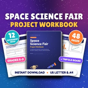 Science Fair Project Printable Workbook, Space Experiment Ideas, Editable Trifold Board Template, Grades 5-9