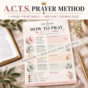 A.C.T.S. Prayer Method Printable | How  to Pray Guide | Christian Prayer Worksheet