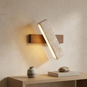 Travertine LED Wall Light, Modern Wall Sconce, Japandi Wall Lamp, Natural Stone Lighting, Minimalist Bedroom Light, Handmade Wall Decor