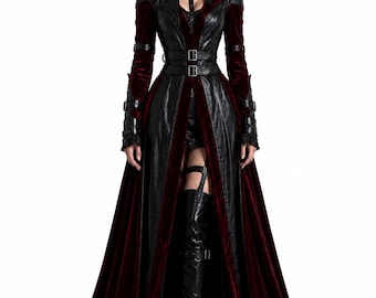 Velvet Gothic Coat Dress| Steampunk Victorian Vampire Queen Outfit, Alternative Clothing