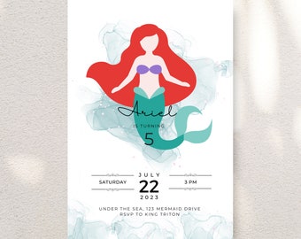 Little Mermaid Inspired Party Birthday Party Invitation - Custom Digital Download File for Little Mermaid Birthday Ariel Party Invite