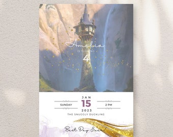 Tangled Rapunzel Inspired Party Birthday Party Invitation - Digital Download for Tangled Themed Birthday Party with Rapunzel Tower