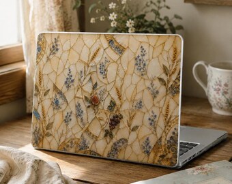 Floral Mosaic MacBook Case, Vintage Botanical Print Laptop Cover