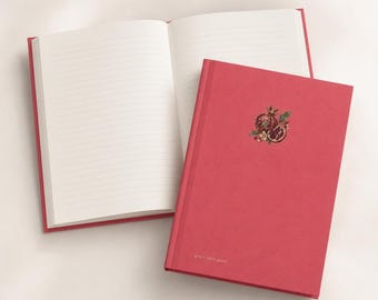 Pomegranate Journal For Bible Study, Fruit, Faith Notebook, Coral Matte Hardcover, 150 Lined Pages