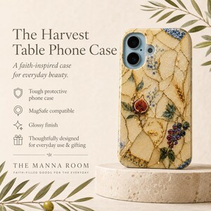 Harvest Table Blue Floral Vintage Botanical Phone Case, Mosaic Print with MagSafe Compatibility image 11