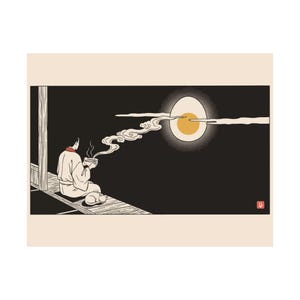 Tsukimi Night Poster, Japanese Moon Egg Art, Cozy Ramen Print image 10
