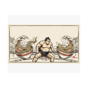 Sumo Deadlift Ramen Poster, Japanese Woodblock Gym Art, Kitchen Print image 2
