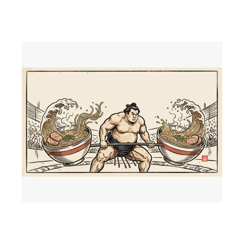 Sumo Deadlift Ramen Poster, Japanese Woodblock Gym Art, Kitchen Print image 2
