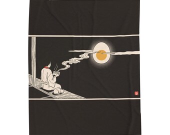 Tsukimi Ramen Blanket, Japanese Moon Art, Velveteen Plush Throw