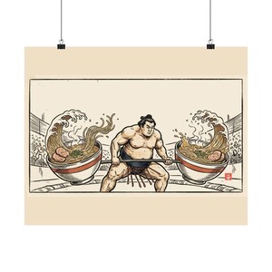 Sumo Deadlift Ramen Poster, Japanese Woodblock Gym Art, Kitchen Print image 17
