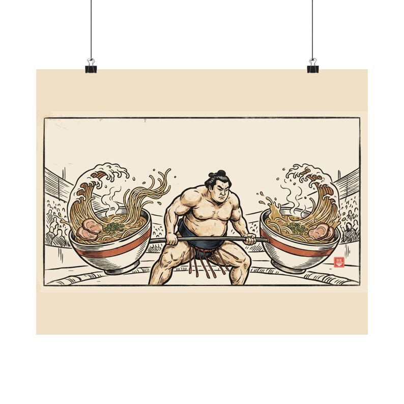 Sumo Deadlift Ramen Poster, Japanese Woodblock Gym Art, Kitchen Print image 17