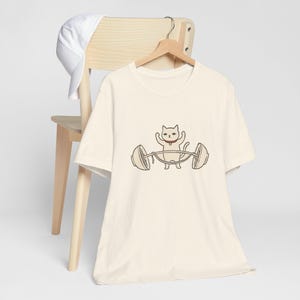 Spotter Cat T-Shirt, Minimalist Line Art Gym Shirt, Cat Lover Workout Tee image 4