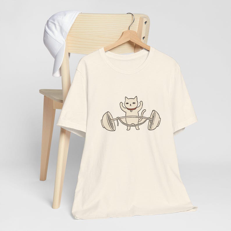 Spotter Cat T-Shirt, Minimalist Line Art Gym Shirt, Cat Lover Workout Tee image 4