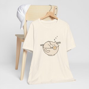 Sleeping Cat Ramen Bowl T-Shirt, Minimalist Noodle Art Tee image 4