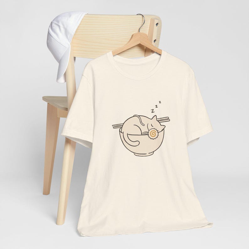 Sleeping Cat Ramen Bowl T-Shirt, Minimalist Noodle Art Tee image 4