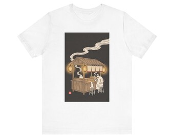 Midnight Ramen Stall T-Shirt, Japanese Woodblock Night Tee, Yatai Noodle Shop Shirt, Ramen Lover Gift