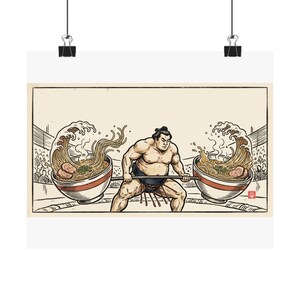 Sumo Deadlift Ramen Poster, Japanese Woodblock Gym Art, Kitchen Print image 1