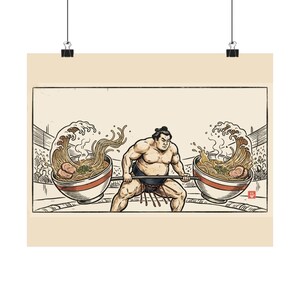 Sumo Deadlift Ramen Poster, Japanese Woodblock Gym Art, Kitchen Print image 9