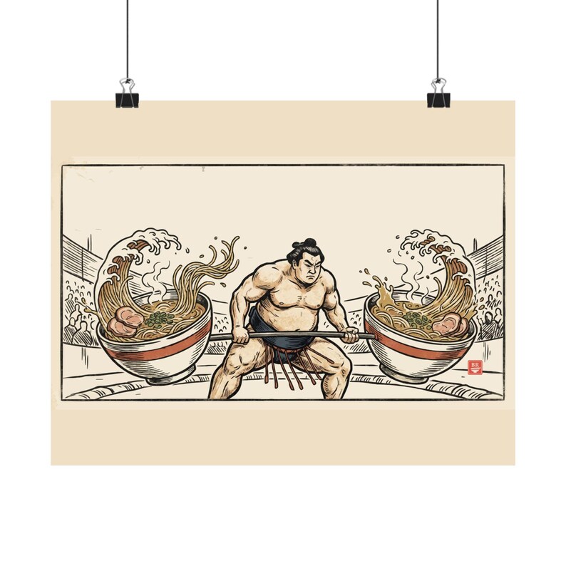 Sumo Deadlift Ramen Poster, Japanese Woodblock Gym Art, Kitchen Print image 9