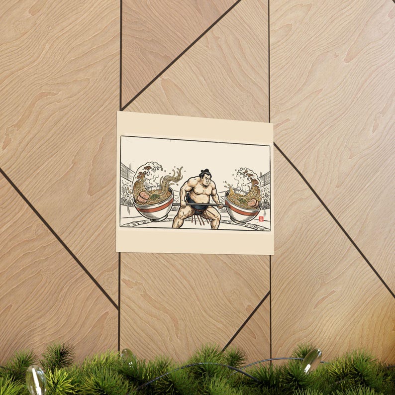 Sumo Deadlift Ramen Poster, Japanese Woodblock Gym Art, Kitchen Print image 13