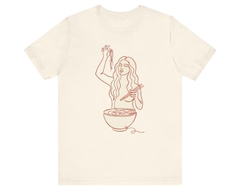 Noodle Goddess One Line T-Shirt, Minimalist Ramen Tee, Line Art Foodie Shirt