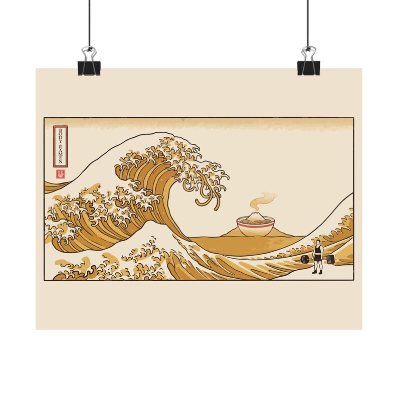 Great Wave Ramen Poster, Hokusai Style Woodblock Art, Mount Fuji Noodle Print image 1