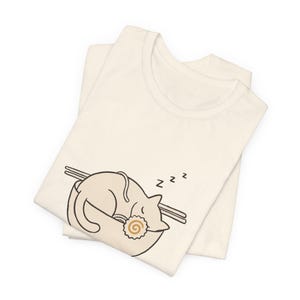 Sleeping Cat Ramen Bowl T-Shirt, Minimalist Noodle Art Tee image 2